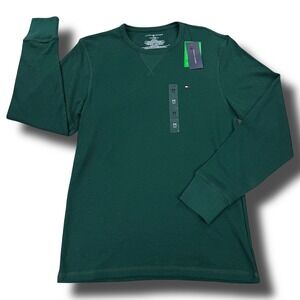 NWT Tommy Hilfiger Waffle Knit Thermal‎ Shirt Mens Medium M Green Crew Neck